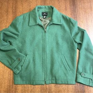 Vintage Limited ‘America’ Wool Blend Herringbone Green Full Zip Crop Coat Size M
